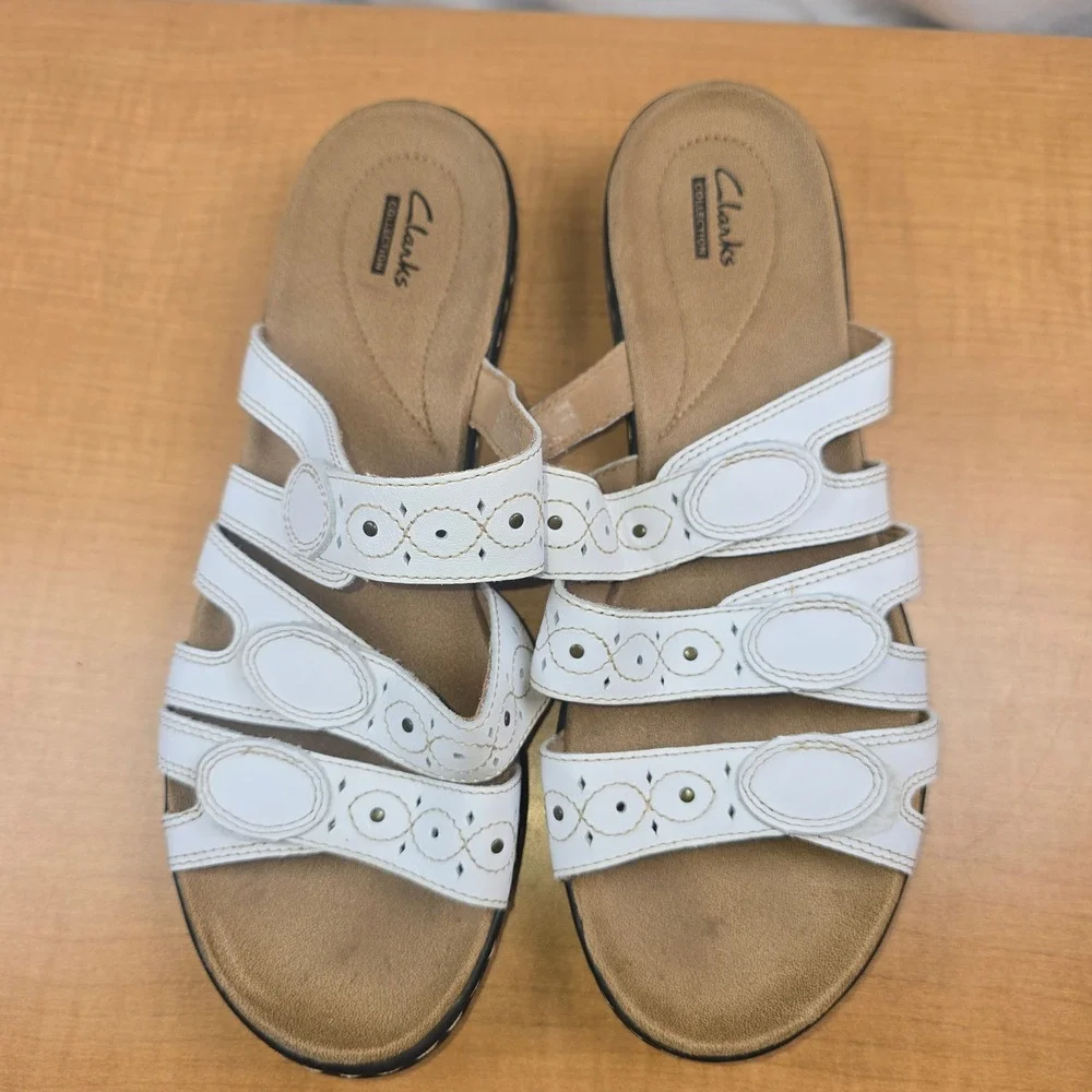 Collection by Clarks Women's Sandals Size 11 White Hook & Loop adjustment
